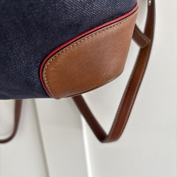 VGUC Vintage Coach Denim Day Chambray Brown Leather Trim backpack 9” X 11” - Picture 5 of 14